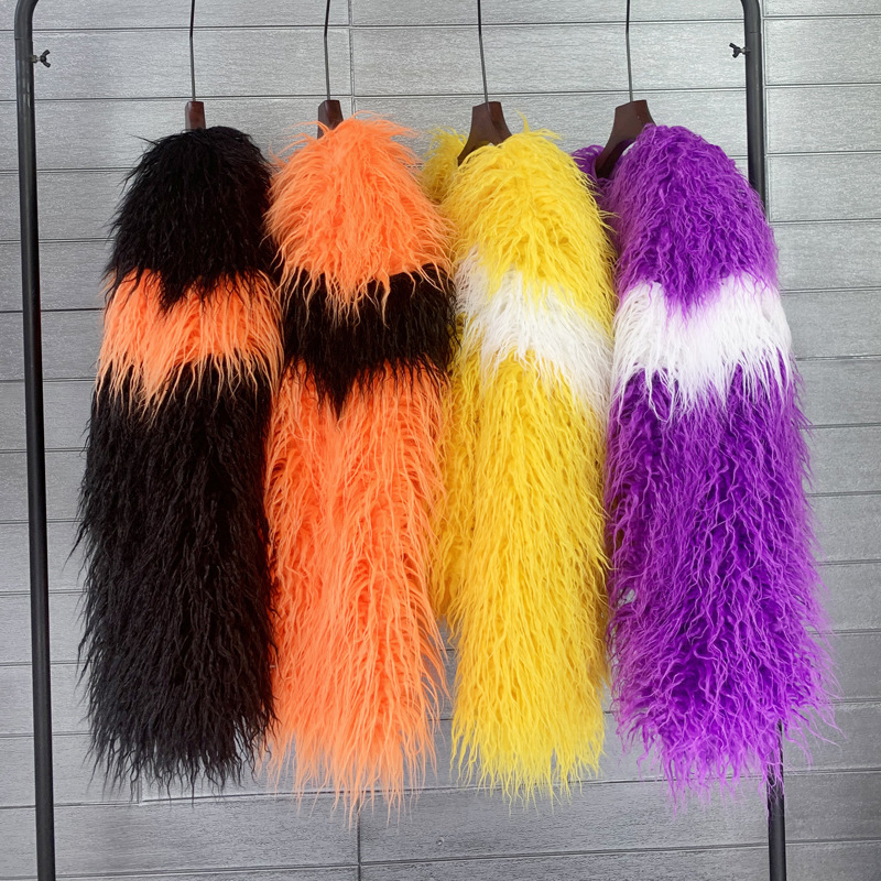 Stitching Contrast Color Imitation Wool Imitation Fur Coat European and American Beach Wool Women's Short Coat Lamb Wool Cardigan Stitching Contrast Color Imitation Wool Imitation Fur Coat European and American Beach Wool Women's Short Coat Lamb Wool Cardigan