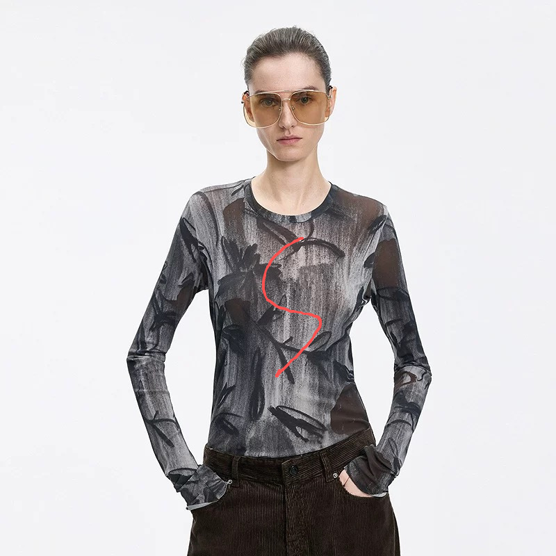【Same style as in the mall】26 Autumn New T-shirt with printed mesh skin jacket 1841 【Same style as in the mall】26 Autumn New T-shirt with printed mesh skin jacket 1841