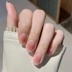 Fresh Ice-Tinted Peach Color Whitening French Short Nail Stickers Simple and Elegant Removable Full Set Wholesale