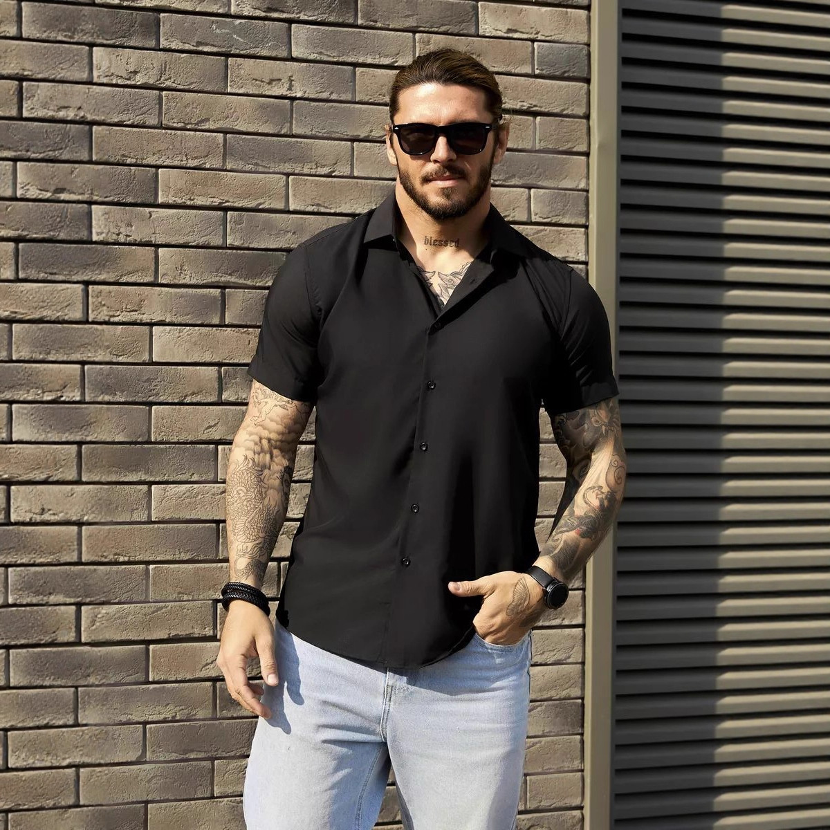 Ice Silk Short-Sleeved Shirt Summer Men's Draped Elastic Shirt Business Formal Bottoming Shirt Рубашка