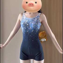 【耀夜浮光】连体泳衣女新款专业平角训练游泳亮片竞速温泉女泳装