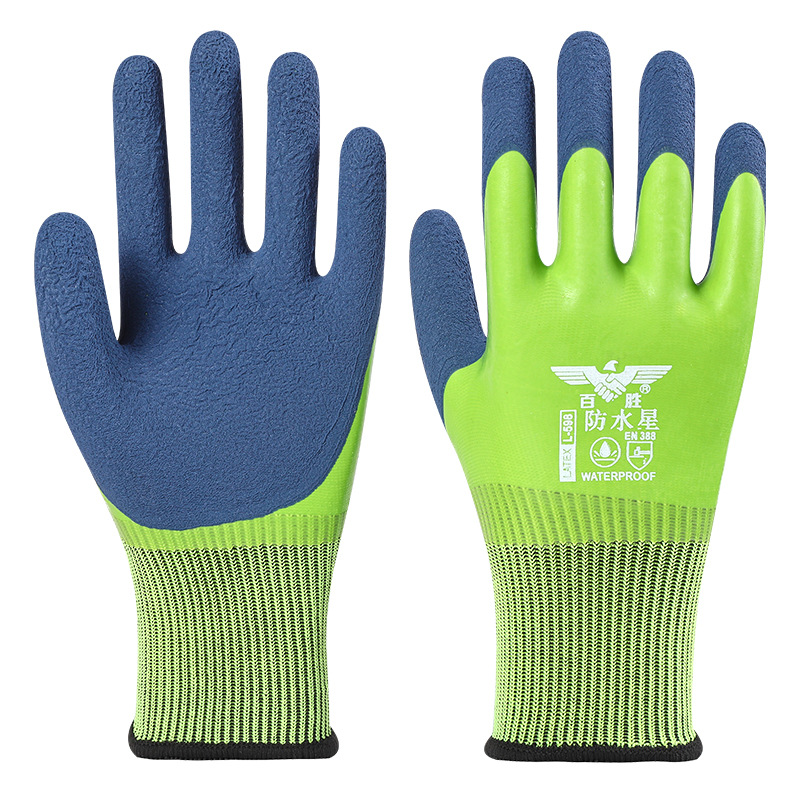 Guantes de protección laboral, trabajo en el sitio de construcción, guantes impermeables resistentes al desgaste, guantes gruesos y duraderos de goma de látex para matar peces