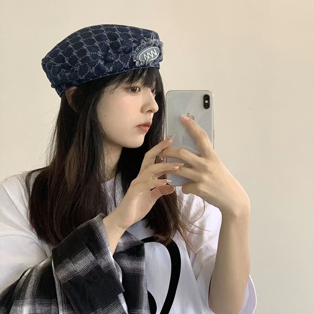 日系百搭小眾牛仔貝雷帽春夏季網紅圓臉韓版顯臉小百搭畫家帽子女