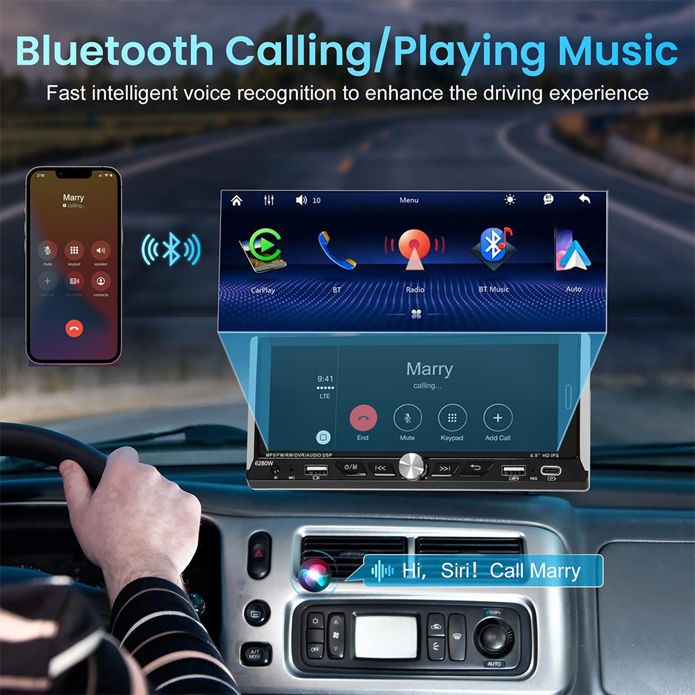 6.9inch Wireless Carplay Single-Core Ips Touch Screen Car Bluetooth Mp5 Player Dual USB Fast Charging 12V