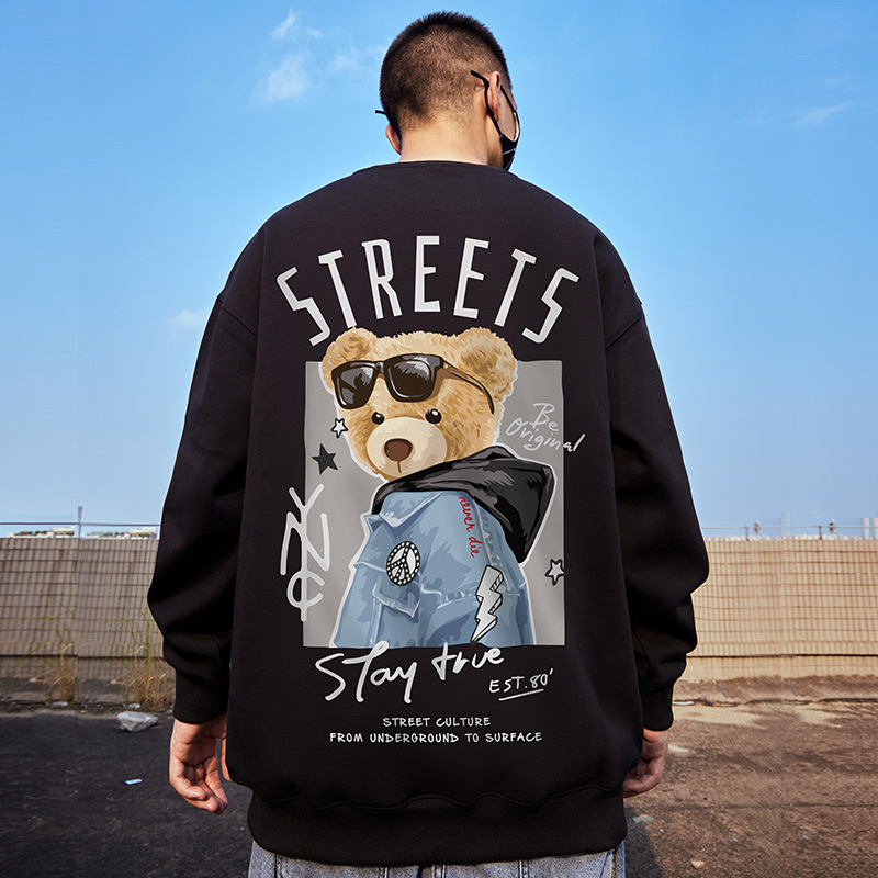 Oversized American-Style Crew Neck Sweatshirt for Men, Trendy Brand Ins Fashion Plus-Size Men's Bear Spring and Autumn Jacket