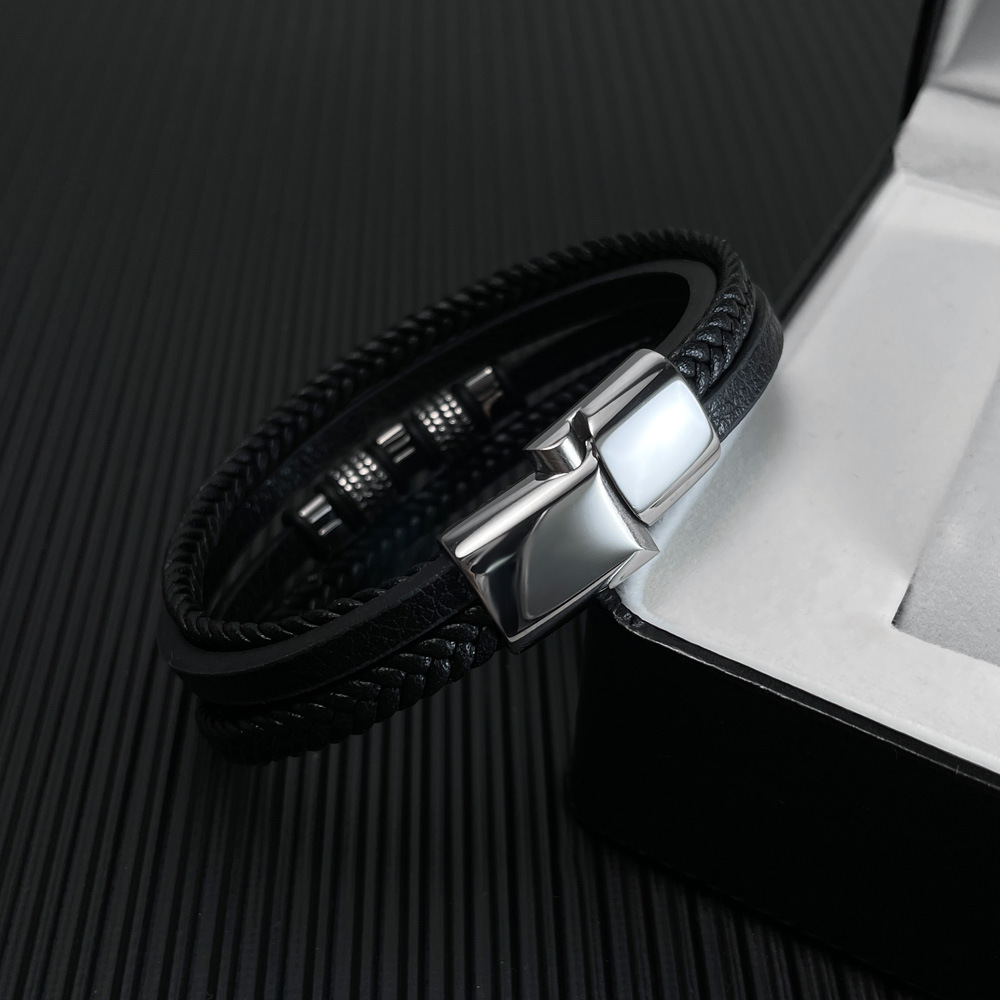 Men's Multi-layer Leather Bracelet Stainless Steel Magnetic Clasp_voghion.com