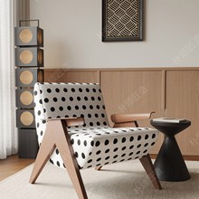 侘寂风实木扶手椅布艺轻奢沙发椅雪尼尔绒沙发椅客厅设计师休闲椅