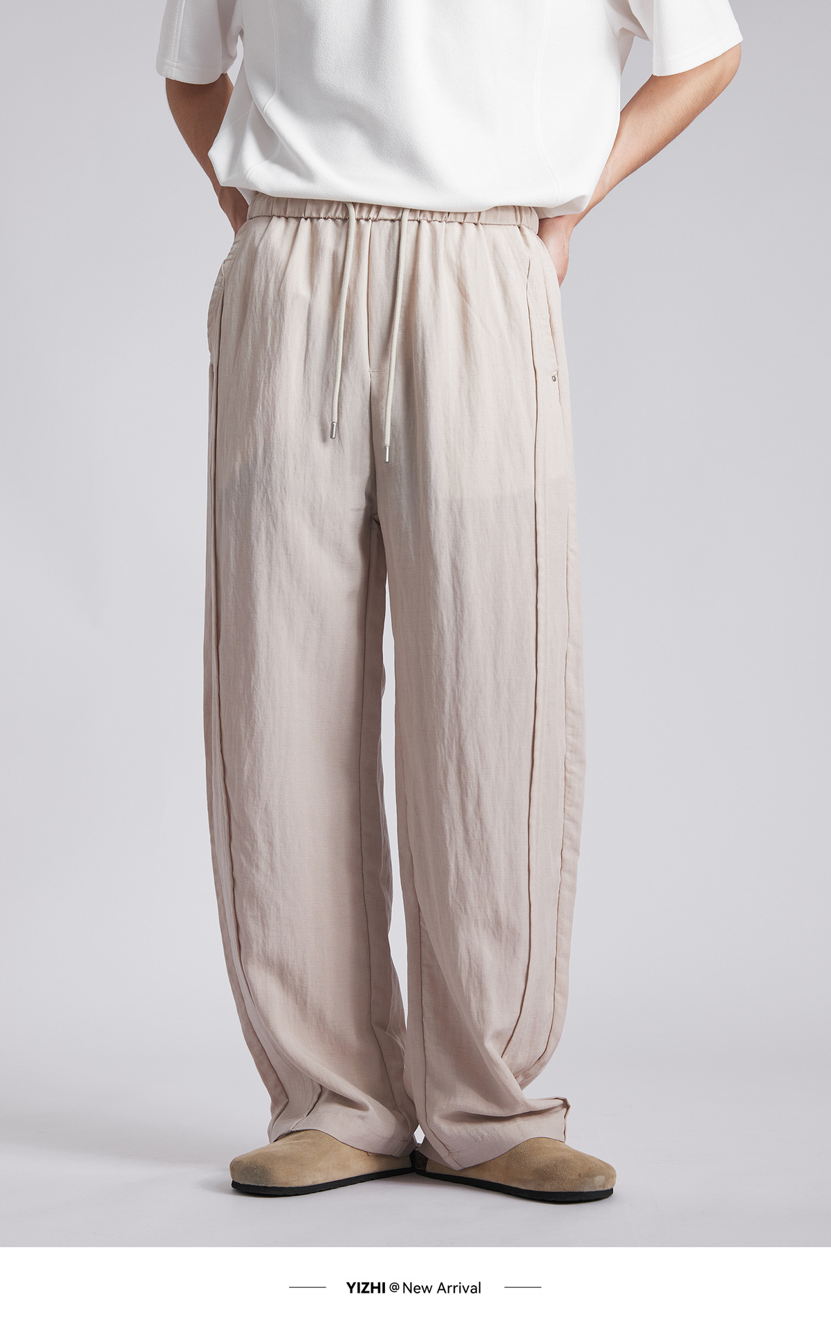 Quần dài nam ống rộng chất liệu linen phong cách mùa hè — đen chi tiết 8