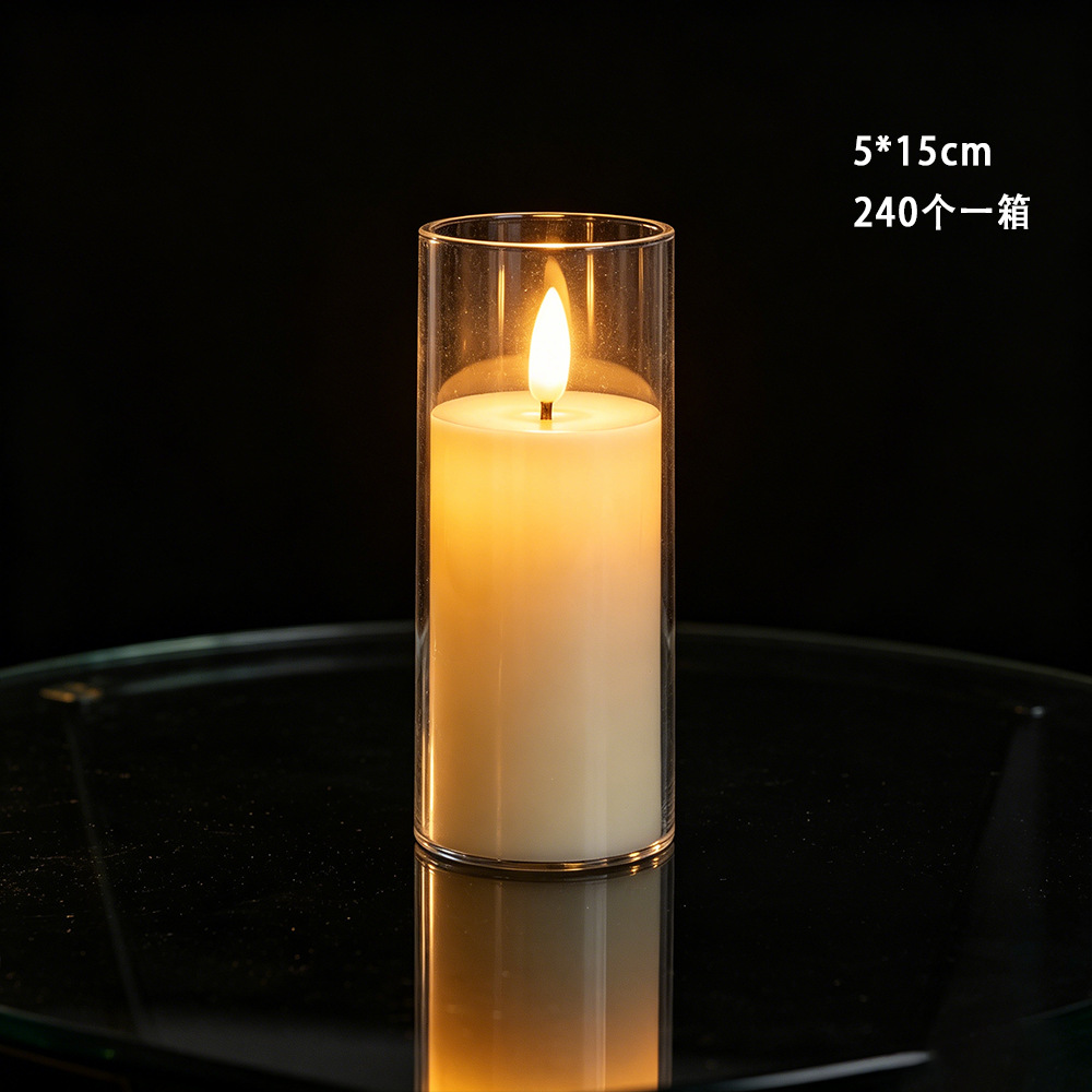 Vela acrílica popular de Amazon, vela electrónica LED transfronteriza con taza, ambiente de llama simulada parpadeante.