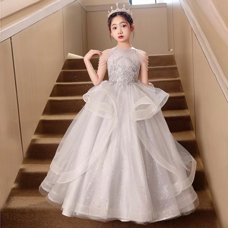 Vestido infantil de niña vestido de princesa de cumpleaños vestido de nicho de lujo ligero anfitrión de niños piano rosa