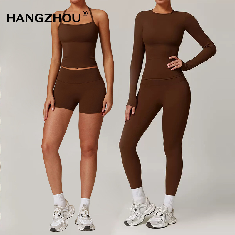 欧美磨毛速干高弹瑜伽套装跑步运动健身服裸感显瘦紧身健身套装|undefined