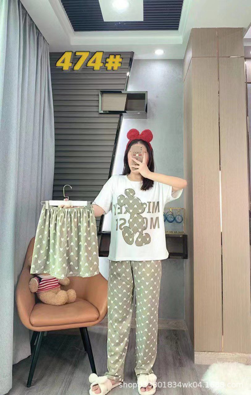 Pijamas transfronterizos de leche de verano pantalones de manga corta tres piezas de dibujos animados lindos ropa de hogar de comercio exterior de labu