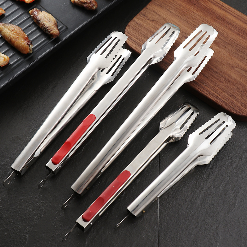 Bread clip stainless steel red handle food clip three line hollow clip commercial food clip barbecue clip food clip wholesale clip