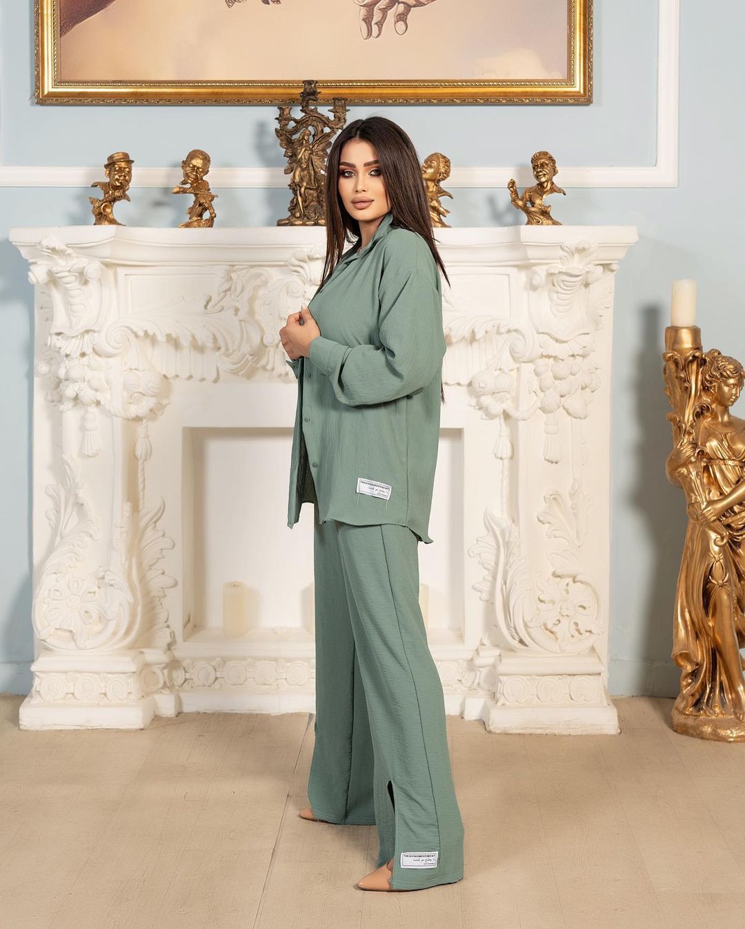 GraceChic Dreiteiliges Set, sofort lieferbar, Naher Osten, Grenzüberschreitend, Arabisch, Herbst 2024, Neue Mode, Ärmelhemd, Weste, Lange Hose_voghion.com