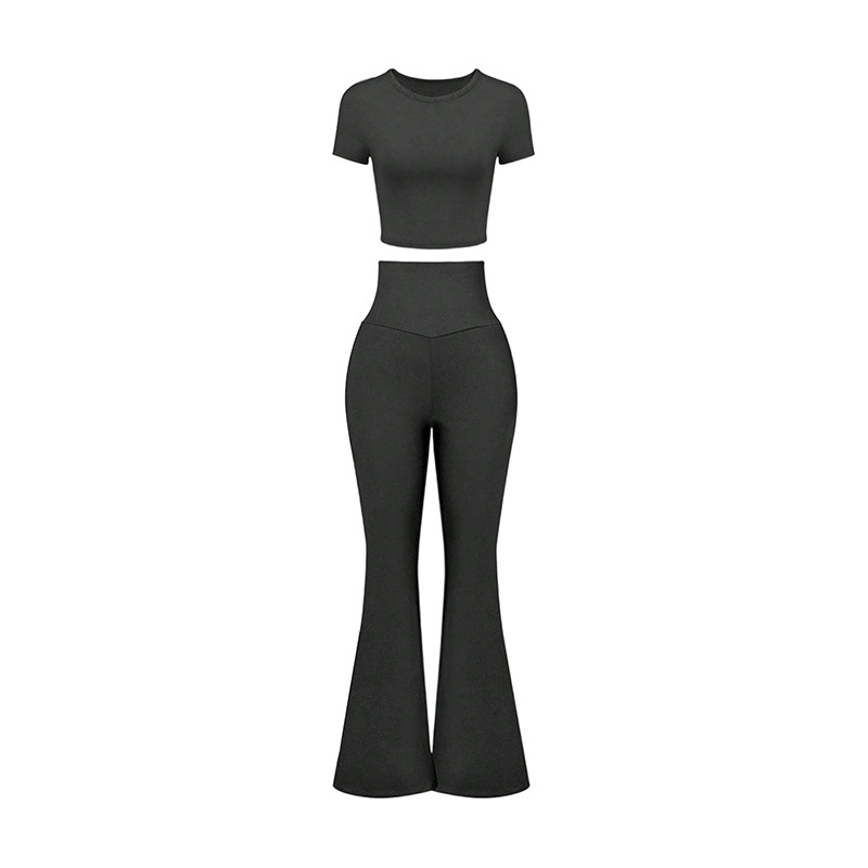 Women's Clothing High-Waisted Flared Pants Women's Spring/Summer Casual Sportswear Cropped Short-Sleeved Multi-Occasion Style_ecoleips.com