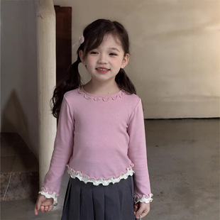 [555 Clearance No. Returns] Short Fake Two-Piece T-Shirt for Girls, Lace Collar Bottoming Shirt, Thin Long-Sleeved Shirt