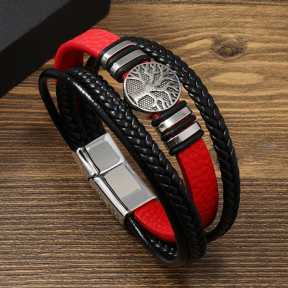 Men's Multi-layer Woven Compass Leather Bracelet Image 2