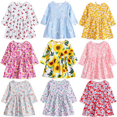 2024春秋女童韓版連衣裙兒童碎花長袖連衣裙 女寶寶棉質印花童裙