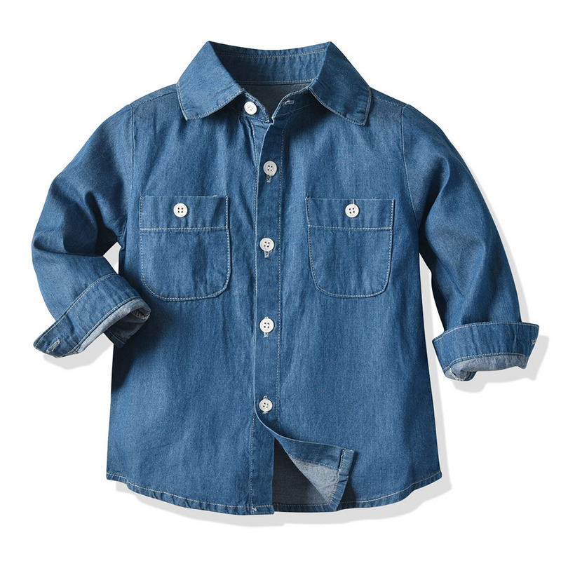 Camisa de manga larga de todo fósforo para niños, otoño, chaqueta casual de mezclilla fina de abanico de moda para niños, camisa de solapa coreana para niños kids