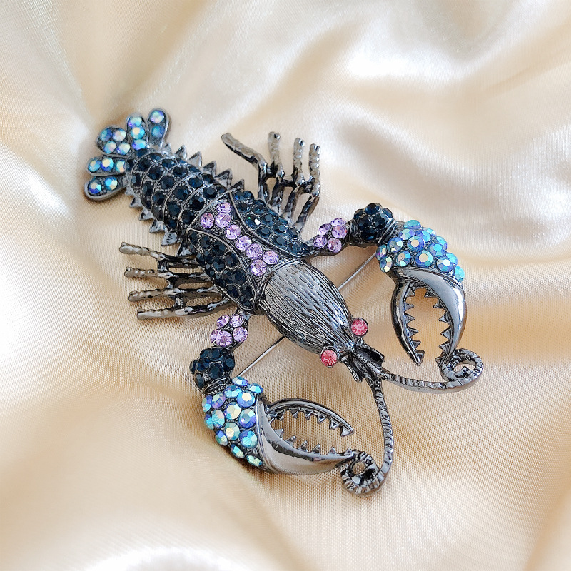 Retro Lobster Alloy Inlay Rhinestones Unisex Brooches display picture 2