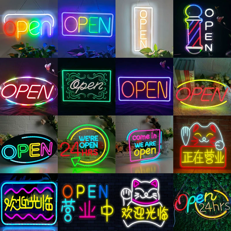Светодиодная вывеска OPEN, неоновая, суперяркая, для открытия бизнеса, парикмахерской, магазина, атмосферное освещение