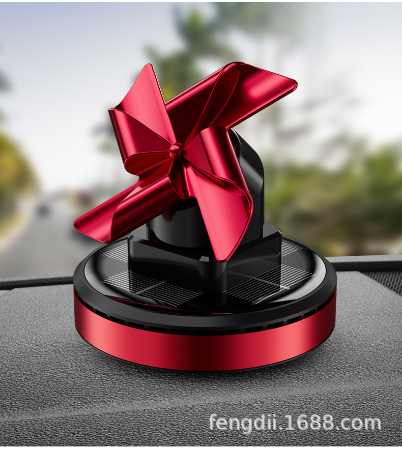 New Four-Leaf Windmill Solar Car Ornaments Car Aromatherapy Car Perfume Center Console High-End Decoration