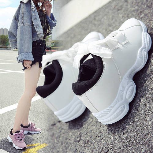 2024 Spring New Women's Shoes Casual Shoes Korean Style Student Thick Soled Sports Shoes Running Shoes Women's Single Shoes Trendy Shoes