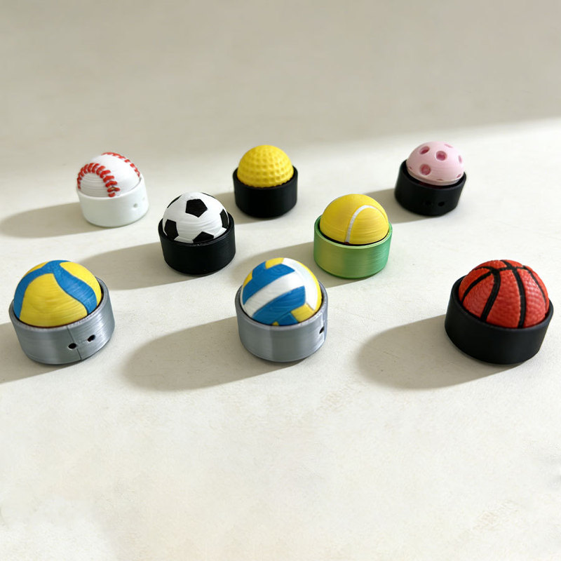 3D Printed Three-Dimensional Ball Stress Relief Toy Clicker Pendant, Realistic Mini Basketball, Football, Volleyball Keychain Press Toy