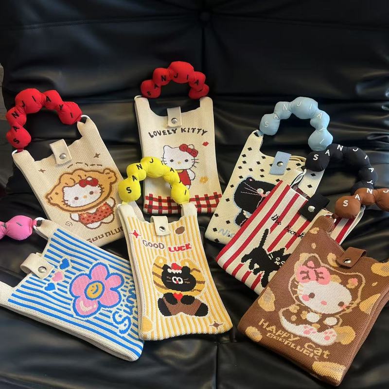 新しいかわいい韓国スタイルのスクエアバッグ漫画ニットバッグ携帯電話バッグ多用途ミニショルダークロスボディハンドバッグ女性のための|undefined