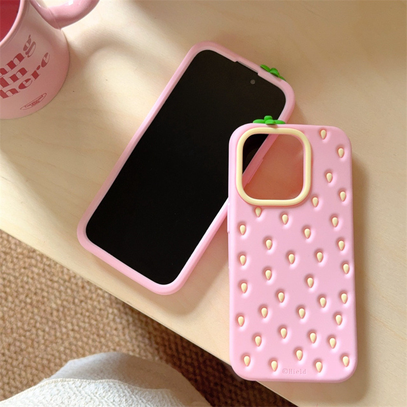 Pink Strawberry Silicone Case voor Max iPhone 13 Pro en | Schattige meidenstijl