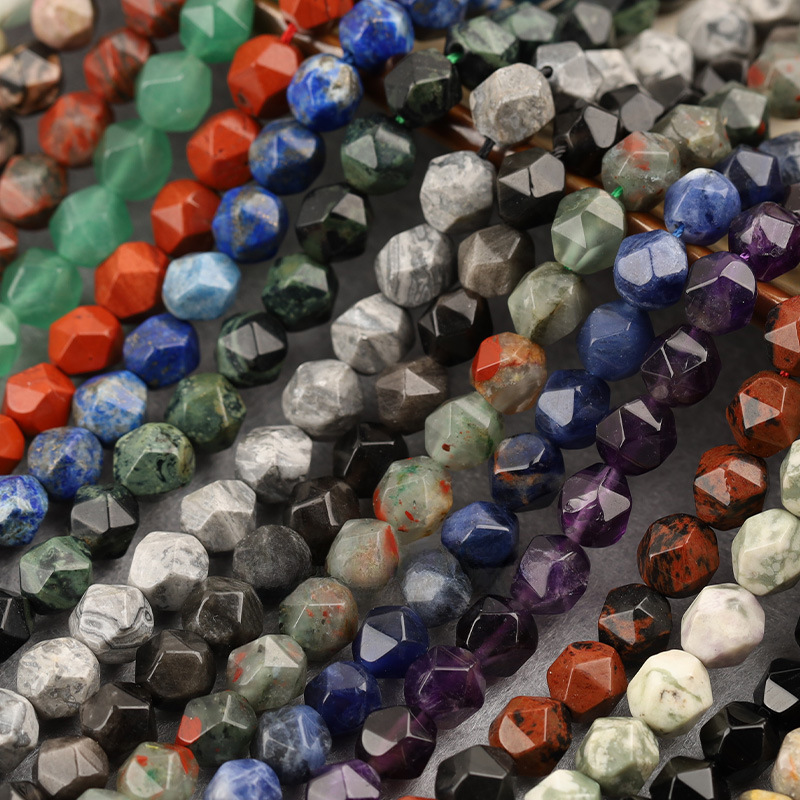 Universal Cut Bead Natural Stone Diamond Faceted Round Beads DIY Jewelry Accessories Beads Semi-Finished Wholesale