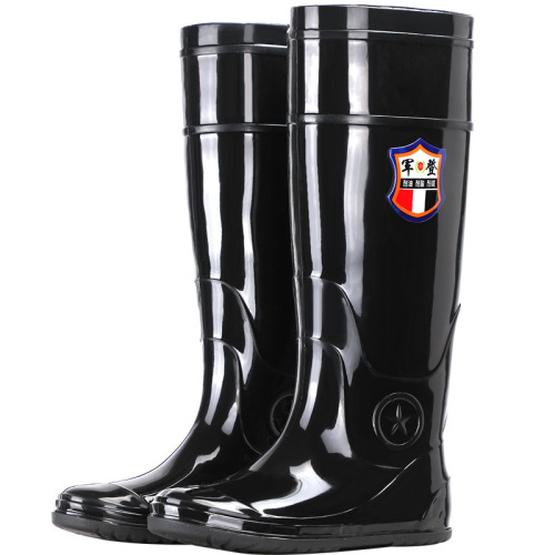 PVC black high-top fishing flat-soled rice-planting shoes for men and women, outdoor non-slip waterproof field soft-soled rice-planting boots for men and women