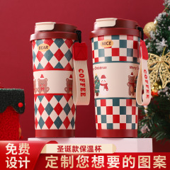 新しい保温カップ316ステンレスクリスマスカップ漫画高颜値ストローコーヒーカップカスタムお土産カップ