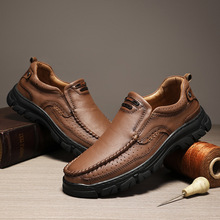 头层牛皮秋冬休闲男鞋外贸套脚大码男潮鞋一脚蹬舒适真皮懒人鞋