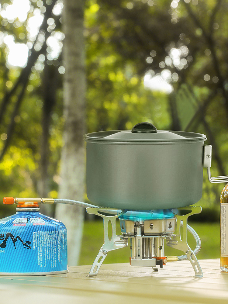Estufa de exterior con llama potente, estufa de gas portátil para picnic, utensilios de cocina para acampar, quemador a prueba de viento, estufa de gas butano para acampar