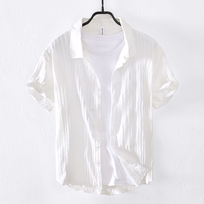 Summer men's outer wear solid color shirt casual loose cotton breathable shirt one-piece delivery L1003