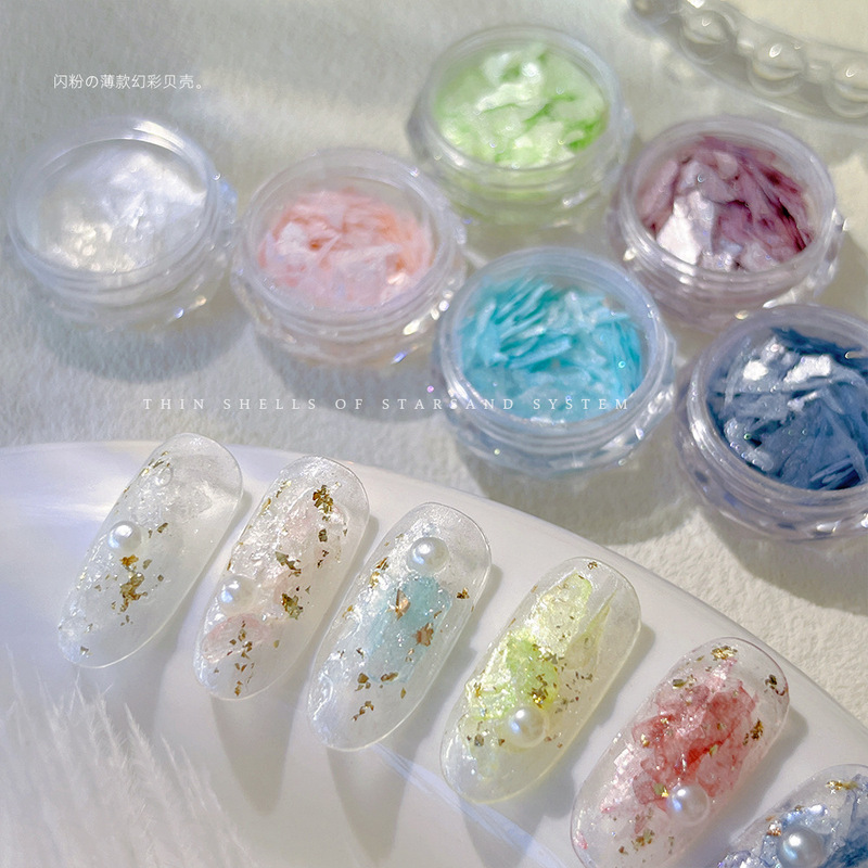 Star Sand Series Iridescent Thin Shell Nail Art Decorations Glitter Powder Internet Celebrity Hot Item 3D Irregular Nail Decorations