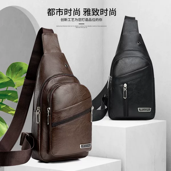 2024 trend men's soft leather chest bag business shoulder bag waterproof leisure business messenger bag manufacturers wholesale generation