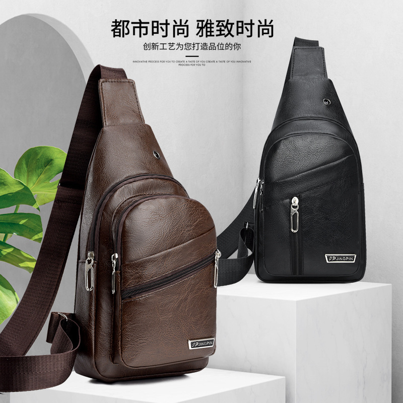 2024 trend men's soft leather chest bag business shoulder bag waterproof leisure business messenger bag manufacturers wholesale generation