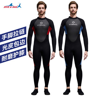 Dive&Sail Wetsuit 3mm One-Piece Long-Sleeved Wetsuit Men's Thickeneded Cold-Proof Snorkeling Surfing Winter Swimming Jellyfish Suit