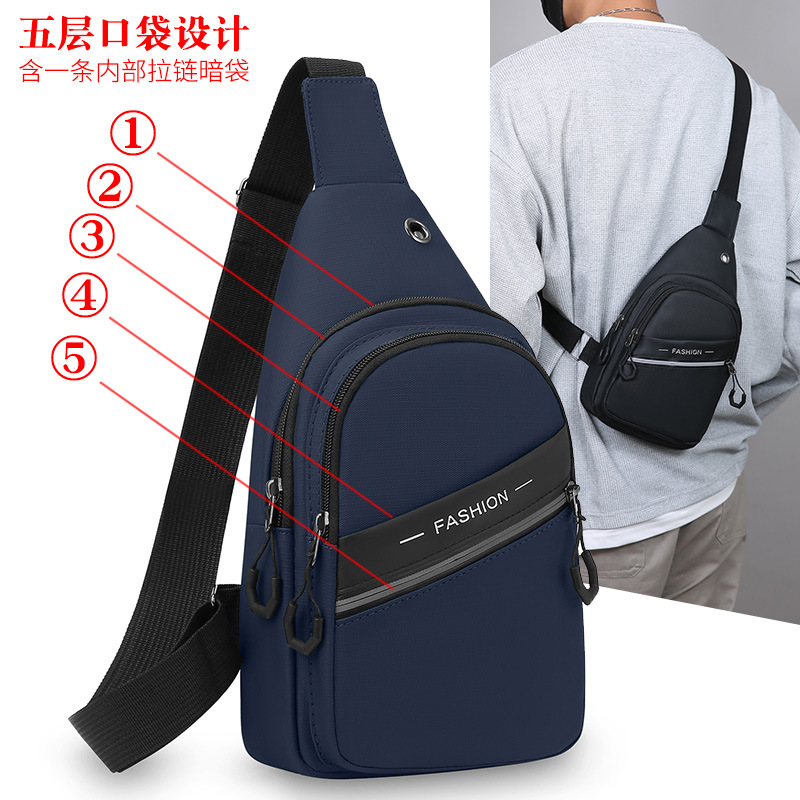 Large-Capacity Five-Layer Storage Men's Chest Bag Multi-Functional Leather Film Versatile Shoulder Bag Trendy Lightweight Casual Crossbody Bag