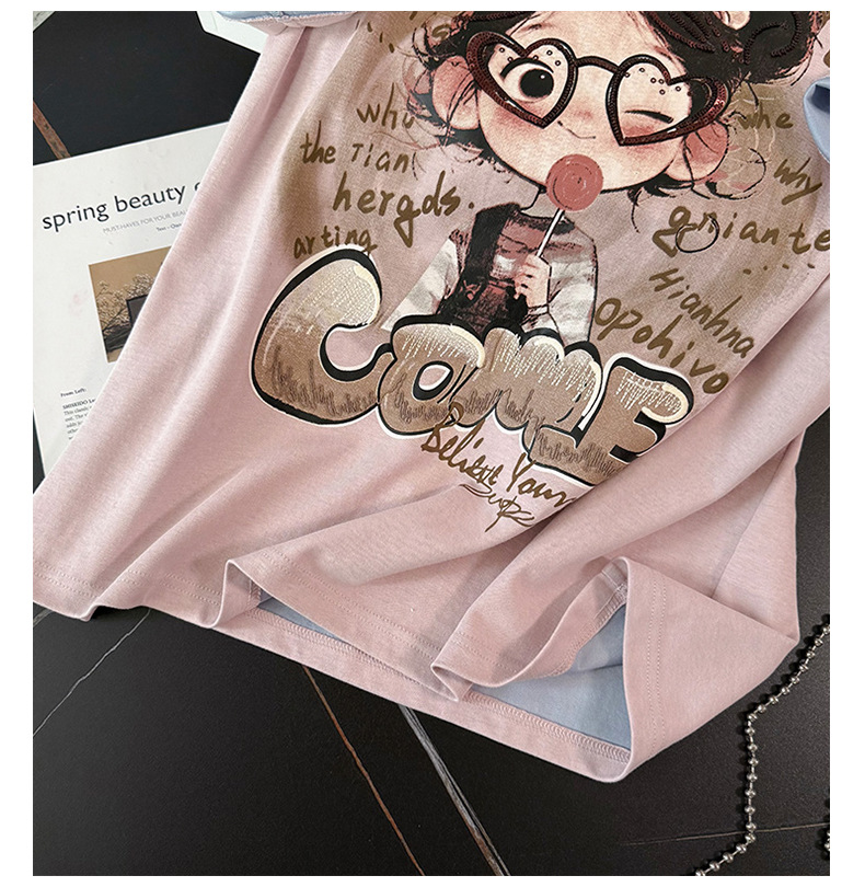 Women's Clothing Sweet Fashion Casual Suit For Women Summer New Round Neck Printed Embroidered T Shirt Loose Denim Shorts Two Piece Suit Trendy_ecoleips.com