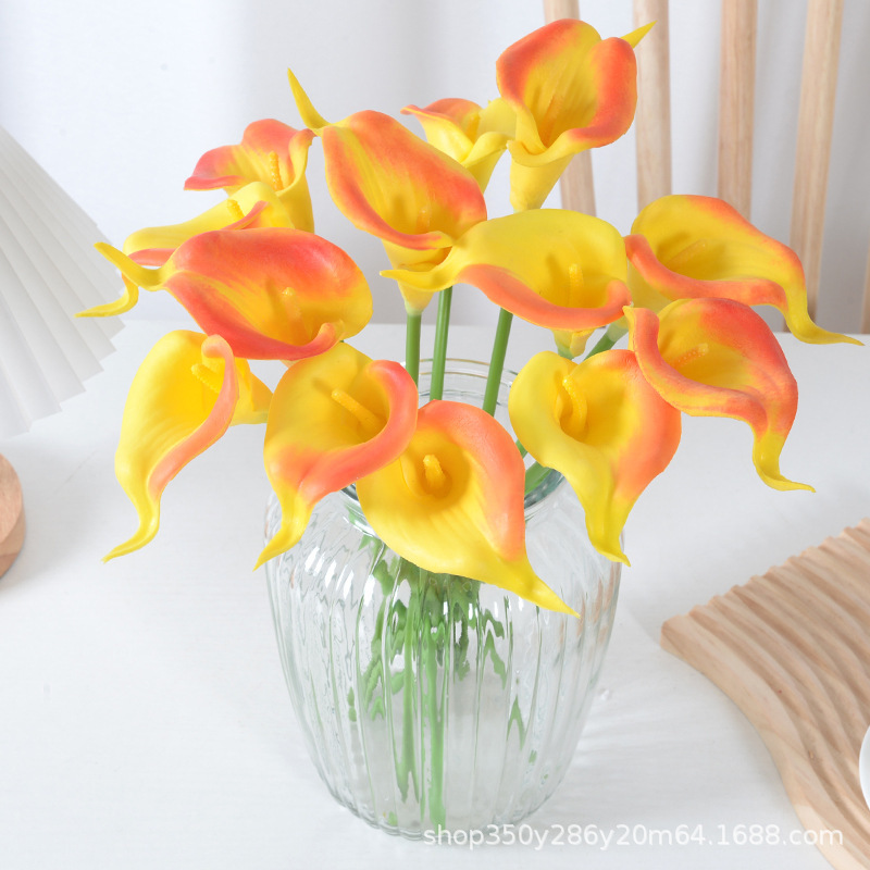 PU artificial flower mini calla bridal bouquet wedding decoration hand fake flower photography props wholesale