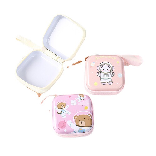 New astronaut tinplate square coin purse children's coin zipper portable storage bag little girl zipper bag