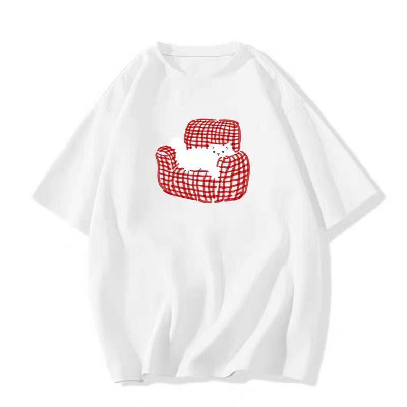 ピュアコットン半袖Tシャツ女性用2025夏新デザインニッチアメリカンハイストリートルーズプリント半袖Tシャツ|undefined