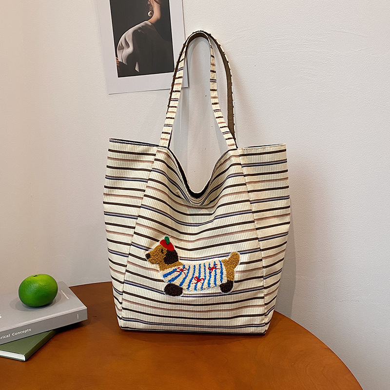 Bolsa de tela de cachorro doble espalda bolsa de lona transfronteriza para mujeres gran capacidad de ventano relajado bolsa de compras de hombro casual