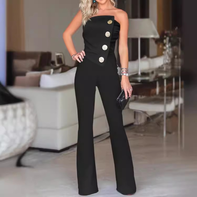 Women's Clothing 2024 summer new street fashion sexy flared tube top button decoration jumpsuit for women_mkmklike.com