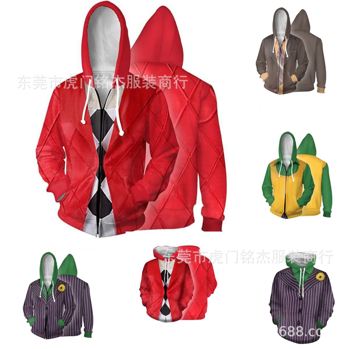 2024 Cross-border New Clown 2 Joker Folie à Deux Hooded Zipper Sweatshirt 3D Printed Jacket