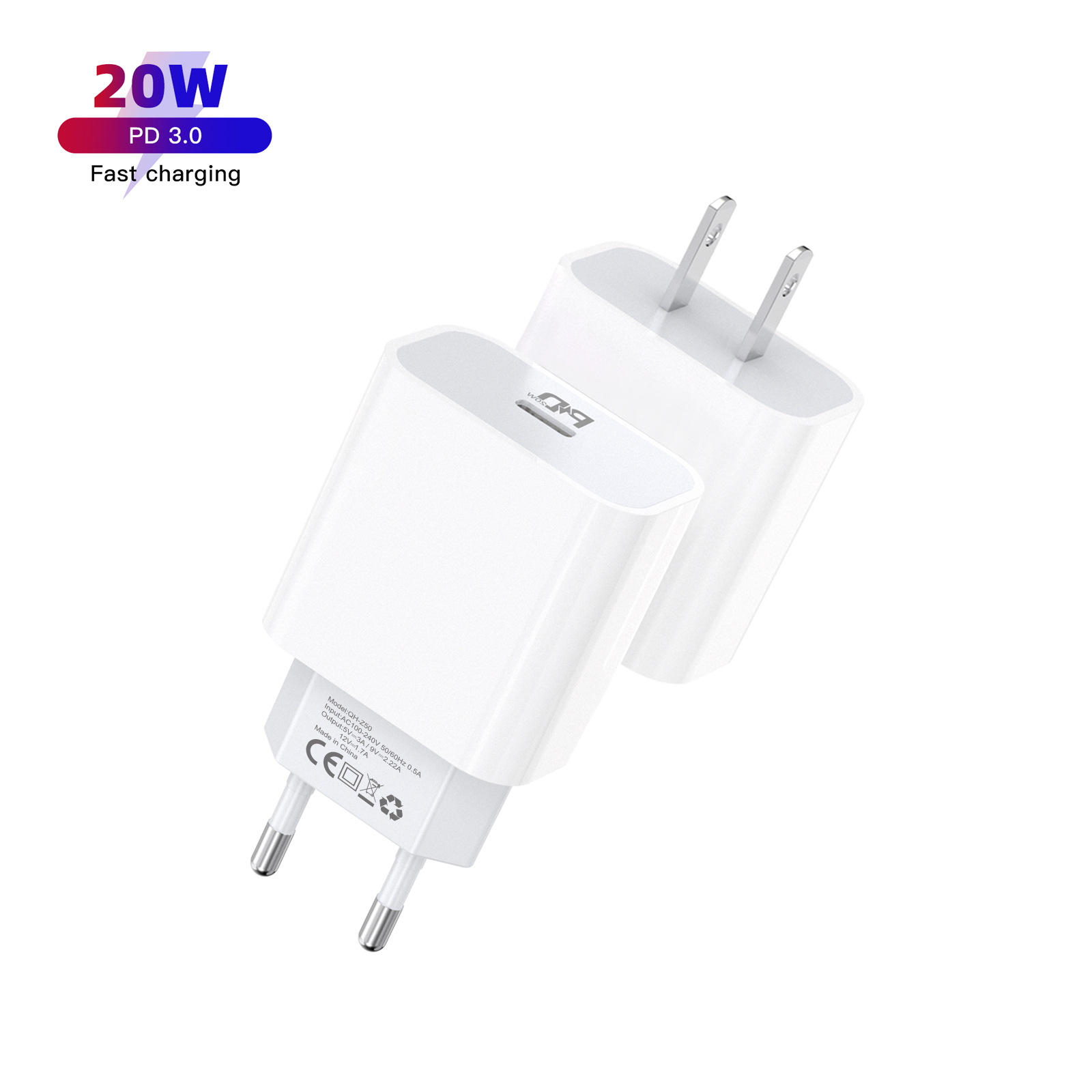 充电器厂家批发PD20W USB-C适用于iphone 12欧美规手机快充充电器