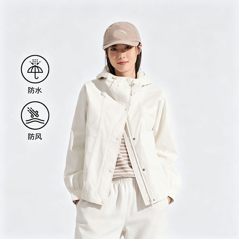 Waterproof soft shell jacket 3-in-1 for men with removable fleece lining, hiking jacket in white and orange, breathable jacket for women